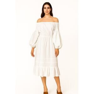 White cottagecore prairie midi on off shoulders dress big sleeves  medium